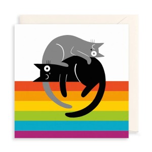 Поздравителна картичка - Котки и дъга